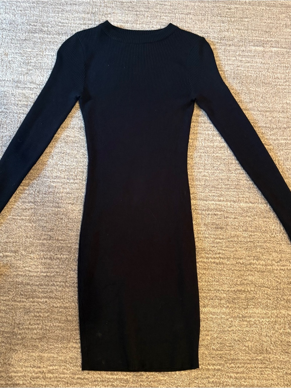 White Fox Black Ribbed Long-Sleeve Bodycon Dress